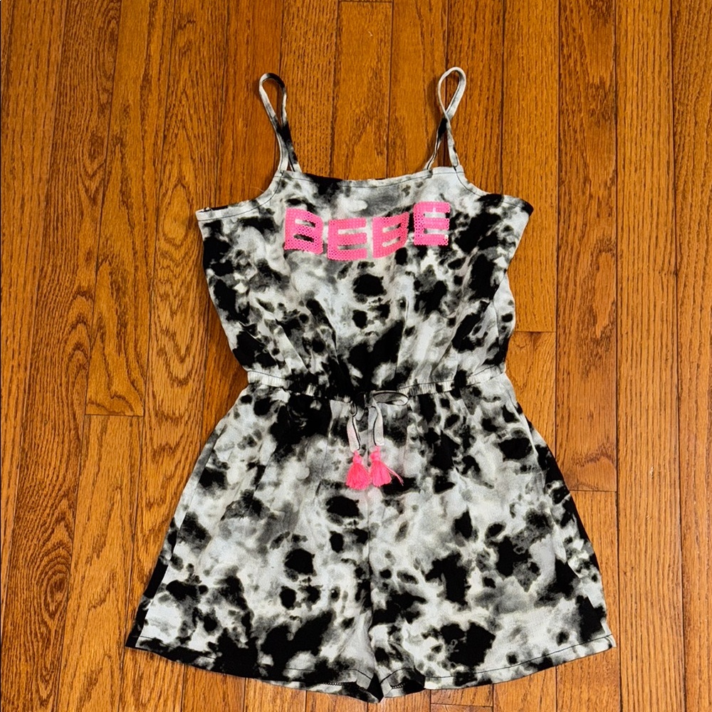 Bebe Black and White Jumpsuit with Floral Accents